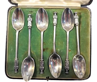 MAPPIN & WEBB Sterling ANTIQUE Spoons ORIGINAL Box FIGURAL Monks • $325