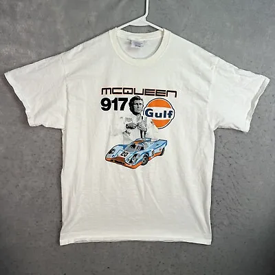 Steve McQueen Gulf Porsche 917 Le Mans Racing Car T Shirt Adult XL White Mens • $39.99