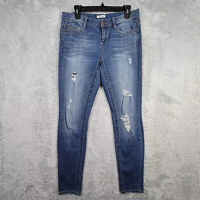 Mudd Jeans Womens Girls 11 Blue Denim Skinny Distressed Mid Rise 32x31 • $18.99