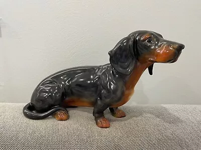 Vintage Large Ceramic Black & Brown Dachshund Dog Figurine / Statue Sculpture • $125