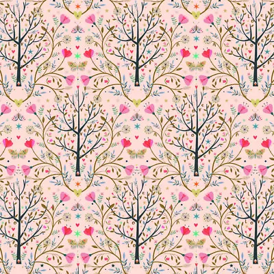 Tree Of Life Flowers & Trees On Pink By Dashwood Studio 100% Cotton Fabric FQ • £4.45