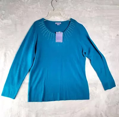Laura Scott Sweater Womens Large Missy Pullover Dark Blue Teal Tight Knit • £19.27