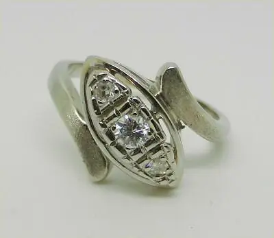 Vintage 14k White Gold 3-stone Diamond Bypass Ring Size 7 - Lb1331 • $269