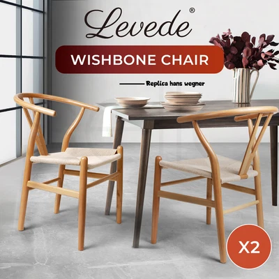$299.99 • Buy Levede 2x Dining Chairs Wooden Hans Wegner Chair Wishbone Chair Cafe Lounge Seat