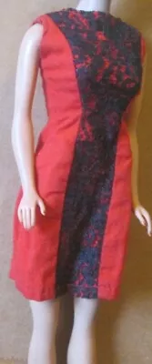 Vintage Unbranded Barbie Clone Red W Black Lace DRESS Some STAINS • $7.99