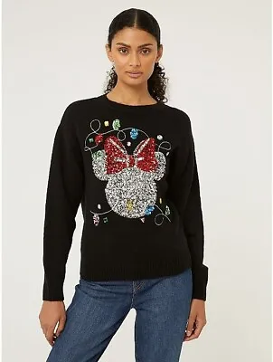 Womens Disney Minnie Mouse Sequin Christmas Jumper Size S • £19.99