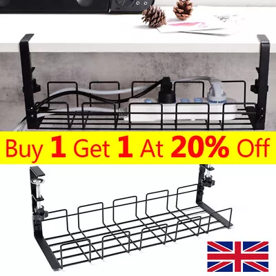 Under Desk Cable Tray Management No Drill Tidy Wire Cords Storage Rack Organizer • £9.59