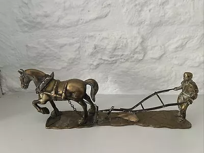 Horse And Plough Ploughing Tiling Horse And Ploughman Brass Ornament • £25