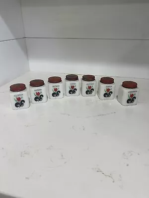 McKee Tipp City Milk Glass Spice Shakers Jars With Flowers SET OF 7 Allspice • $42.99