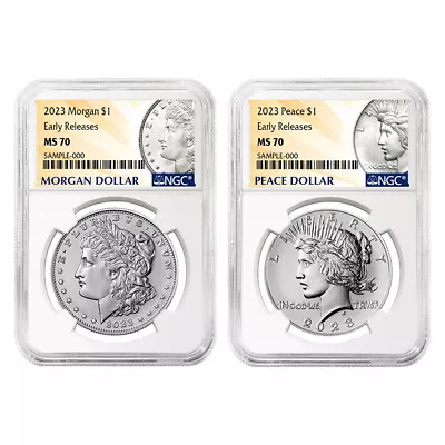 2023 $1 Morgan And Peace Silver Dollar 2pc Set NGC MS70 ER Morgan & Peace Label • $289