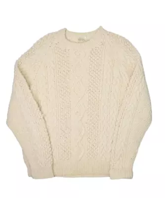 Vintage Wool Sweater Mens L Fisherman Chunky Cable Knit Crewneck Aran Jumper • $34.94