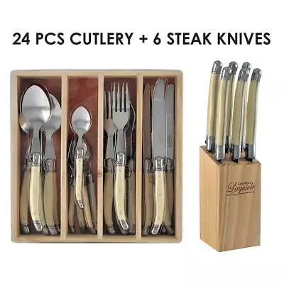 Chateau Laguiole Cutlery Set & Steak Knife Stainless Steel Dinner Ivory 30pc Set • $167.45