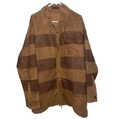 Prestige Embroidered Faux Suede Jacket Size X-Large Zipper Button Brown Pocket • $77