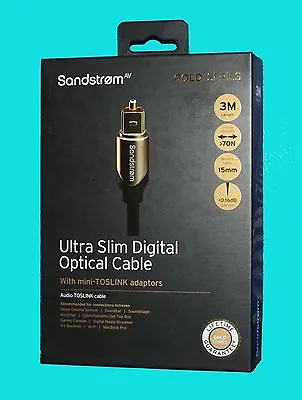 SANDSTROM AV Gold Series  Digital Optical Cable + MINI-TOSLINK - 3M  - RRP=59.99 • £19.99