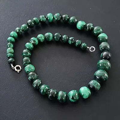 MALACHITE Vintage Beaded Necklace Green Black Natural Stone Beads 77.4 Grams 106 • $6.50