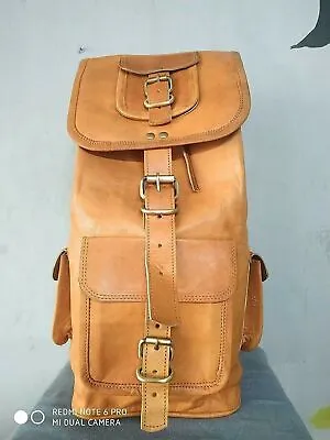 Vintage Large Men's Laptop Bag Leather Backpack Big Shoulder Briefcase Rucksack • £47.11