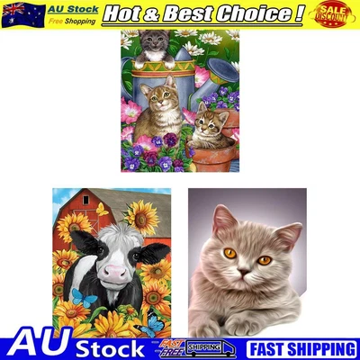 $11.49 • Buy 5D Diamond Painting Cat/Cow Full Round Drill Rhinestone DIY Wall Home Decoration