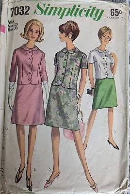 18/38 CC Vintage 1960s Sewing Pattern Simplicity 7032 Madmen Betty Draper Suit • $10.96