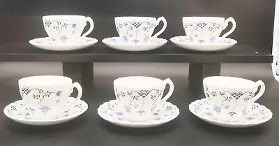 Crafting/Decor Only 6 Sets Myott Finlandia England Cups & Saucers White Blue • $16.50