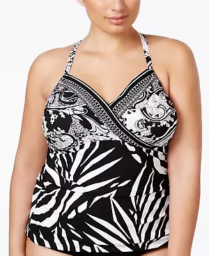 La Blanca BLACK/WHITE Plus Size Sevilla Tankini Swim Top US 16W • $32.66