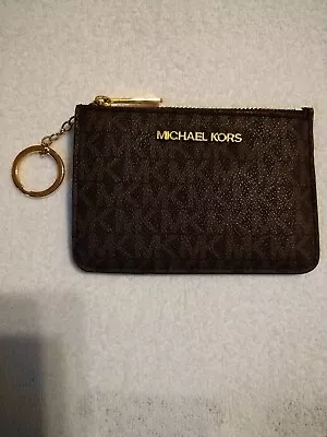 Michael Kors Brown + Gold Travel TZ Coin Pouch With ID Key Holder Wallet  • $35