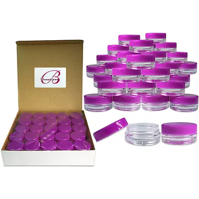 50 Pack 3 Gram/ML Purple Lid Plastic Makeup Cosmetic Cream Sample Jar Containers • $8.59