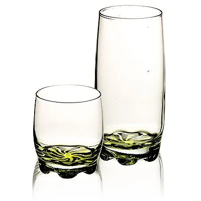 Set Of 3 6 Tall Coloured Flower Base Glass Drinking Tumbler Whiskey Cups Glasses • £7.99