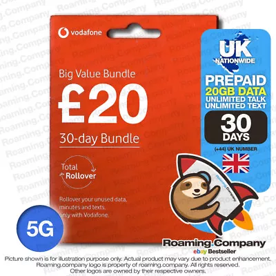 🚀 UK 30DAY UNLIMITED CALL TEXT 20GB DATA 5G Prepaid Travel SIM Roaming Hotspot • $31.69