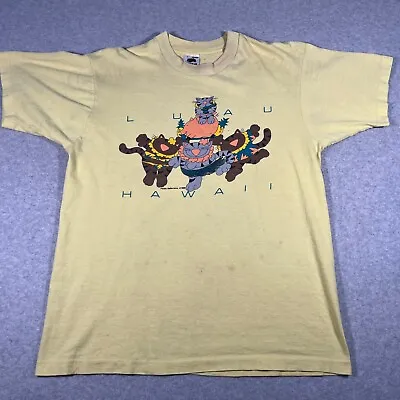 Vintage Hawaii Shirt Adult Medium Yellow Single Stitch Luau Entertainment 90s • $12