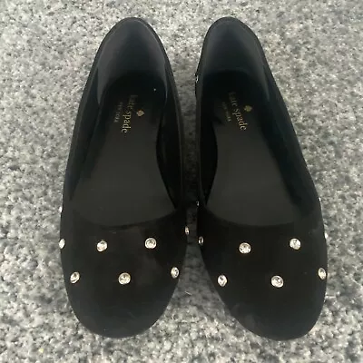 Kate Spade Womend Ballet Flats 8 8.5 Black Suede Rhinestone Studded Slip On Shoe • $35.97