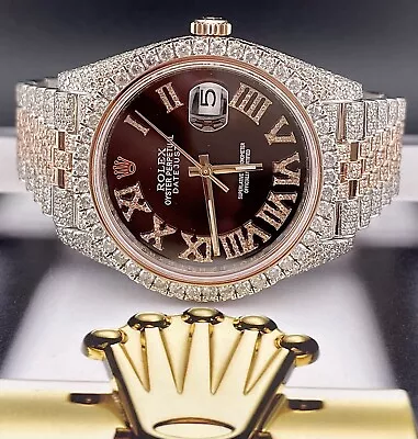 Rolex Men's Datejust 41 Jubilee 18k Rose Gold & Steel Iced 16ct Diamonds 126331 • £19132.12