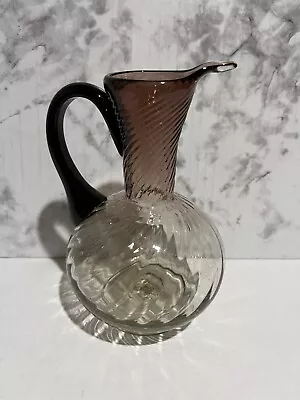 Murano Style Hand Blown Purple Ribbed Art Glass Ewer/Pitcher • $12.80