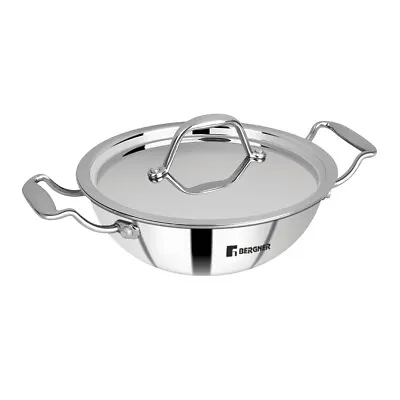 Bergner Mini Triply Stainless Steel Kadai/Wok With Lid 18cm Induction Bottom • $90.99