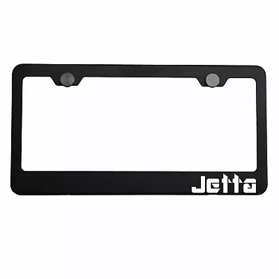 Matte Black License Plate Frame Chrome Jetta Laser Etched Metal Screw Cap • $34.99