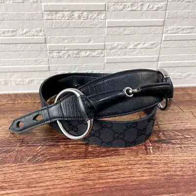 Gucci Horsebit Buckle Canvas Leather Belt Black Size 85-34 • $187