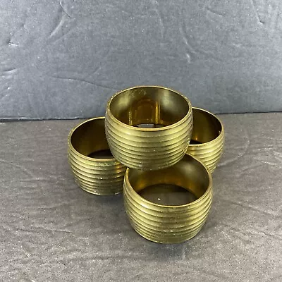 Vintage Set Of 4 Round Brass Napkin Rings Made In India Ribbed • $8.89