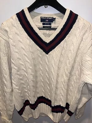 Polo Sport Ralph Lauren Cable Hand Knit V-Neck Sweater Cricket Tennis Men’s XL • $66.49