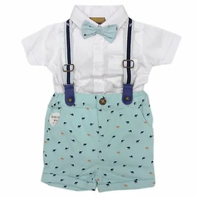 £17.95 • Buy Baby Boys Little Gent Formal Outfit Bodysuit Shirt Bow Tie Braces Chino Shorts