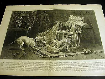 Dogs Fighting Playing In ARTISTS STUDIO Dachshund V Hound 1880 Lge Print • $30