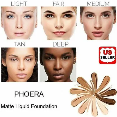 PHOERA Foundation Makeup Full Coverage Fast Base Brighten Long-lasting Shade US • $6.98