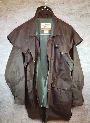 Jacaru Duster Jacket Men Large Brown Waterproof Oilskin Drover Stockman Outdoor • $69.99