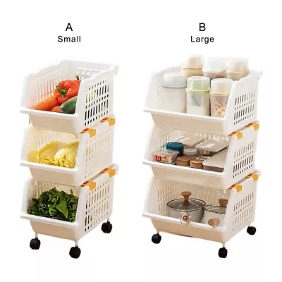 Home Moveable Kitchen Trolley 3-tier Draining Shelf Cart Vegetable • $63.57