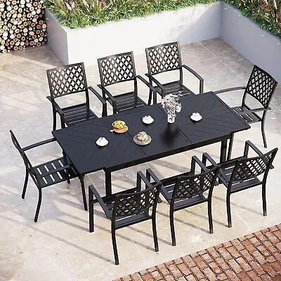 PHI VILLA 9 Piece Outdoor Dining Set Expandable Rectangular Table Patio Chairs • $829.99