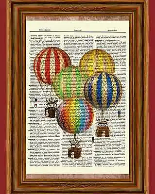 $5.98 • Buy Vintage Retro Hot Air Balloons Dictionary Curious Art Print Poster Picture OOAK