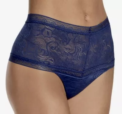 MAIDENFORM Smooth It Out Hi Waist Lace Navy Blue Thong Panty Womens S M L XL 2XL • $8.92