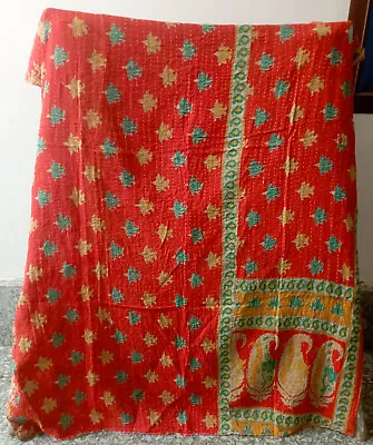 Vintage Kantha Quilt Indian Handmade Throw Reversible Blanket Bedspread Cotton • $33.99