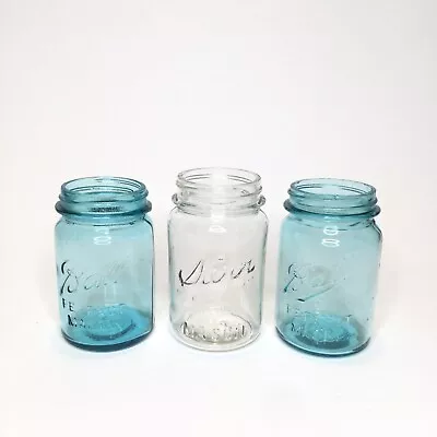 Lot Of 3 Vintage Pint Mason Jars 2 Ball Jars  One Kerr  (Ball 1923-33/1900-23) • $9.19