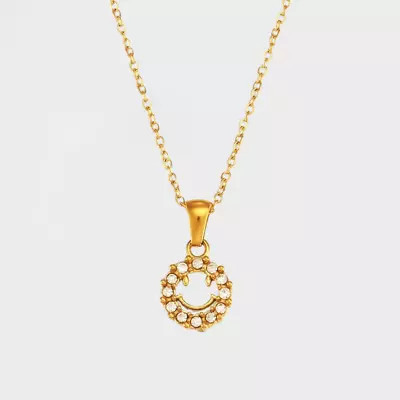 Necklace Face Happy Pendant Chain Smile Gold Silver Smiley Sterling Charm • $33.58