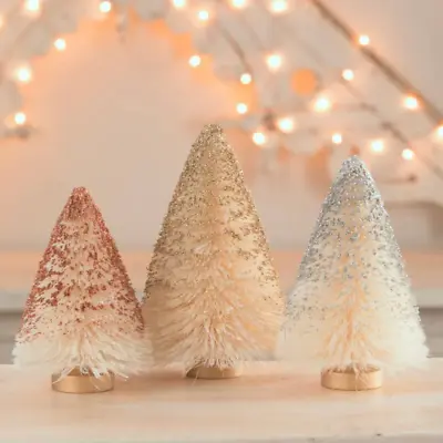 Bethany Lowe Set Of 3 Metallic Bottle Brush Christmas Trees Gold Silver Copper   • $29.95