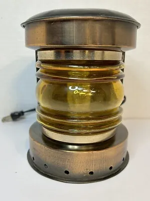 Vintage Decorative Metal Marine Ship Light Lantern Electric Gold Glass • $24.20